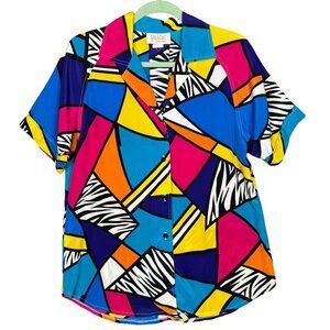 Vintage Da Rue Womens Sz‎ 8 Abstract Button Up Shirt Zebra 80s 90s Color Block